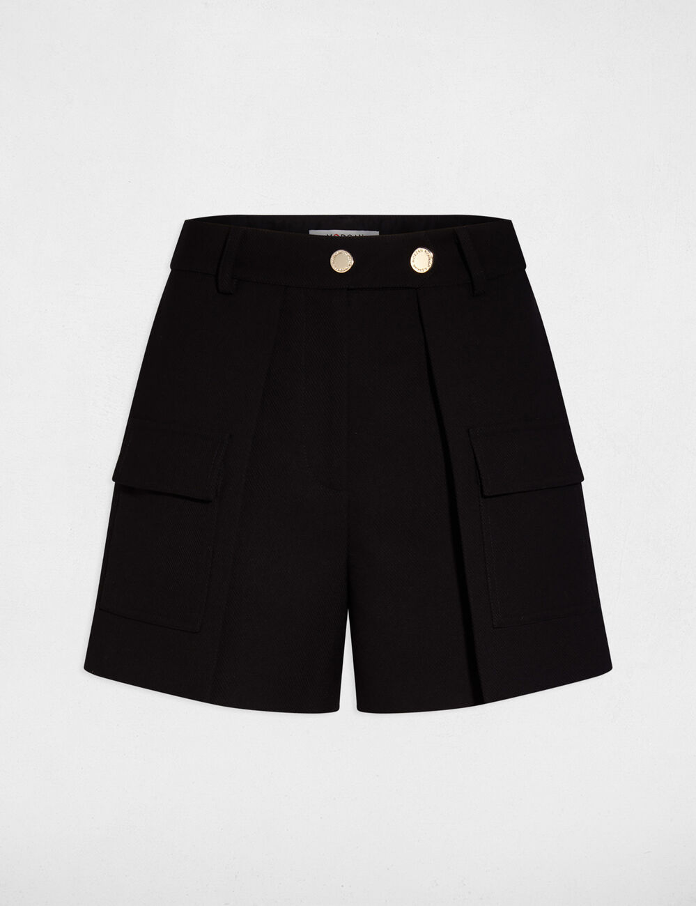 Short recto bolsillos solapa negro mujer