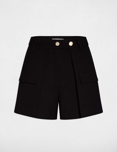 Short recto bolsillos solapa negro mujer