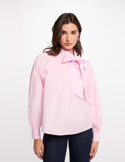 Blusa con cuello lazada rosa mujer