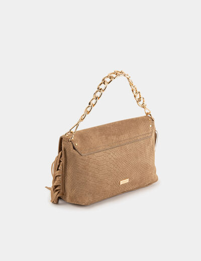 Bolso cocodrilo con flecos y tachuelas arena mujer