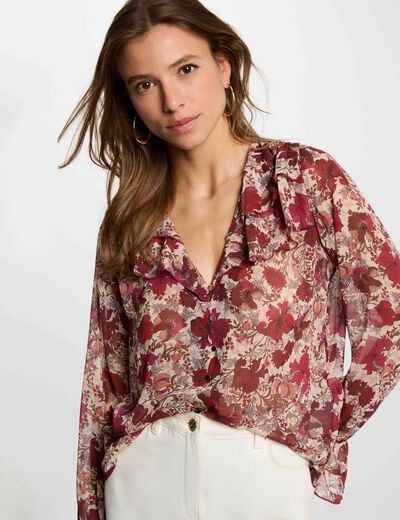 Blusa de gasa con cuello en v multicolor mujer
