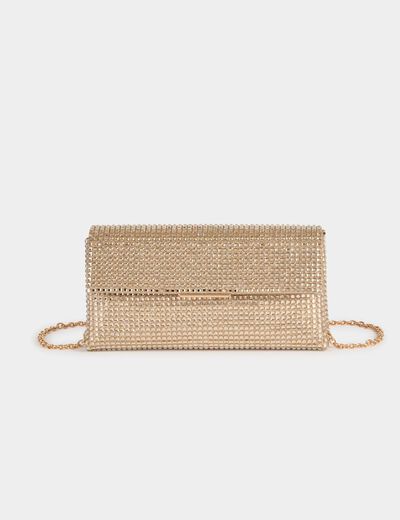 Bolso de mano con strass amarillo oro mujer