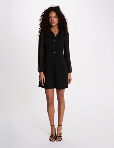 Vestido corto con cuello de solapa negro mujer