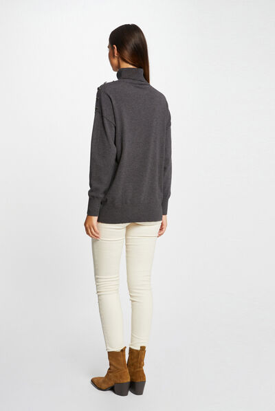 Jersey manga larga cuello de tortuga gris anthracite mujer