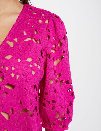 Camisa manga 3/4 de encaje rosa oscuro mujer