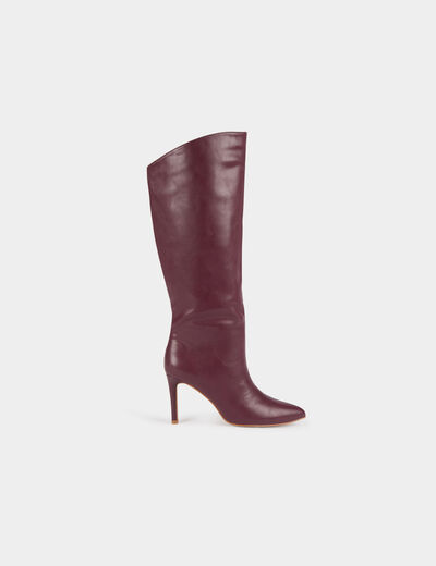 Botas de caña alta de cuero y tacones ciruela mujer