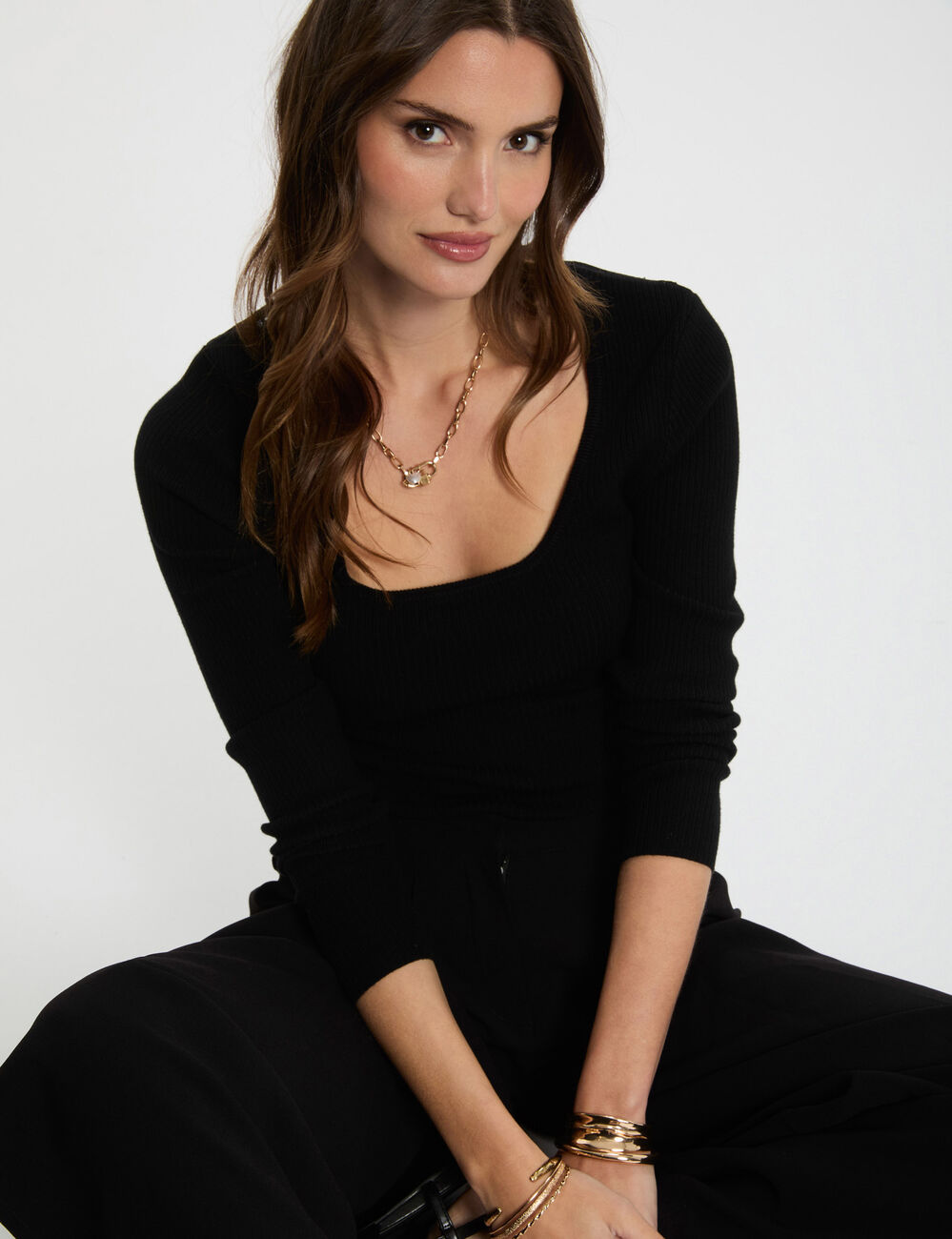 Jersey manga larga negro mujer