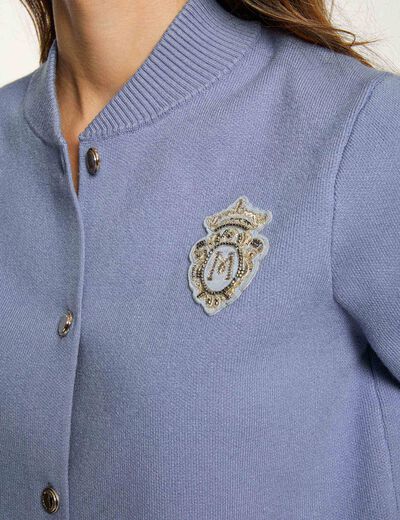 Jersey con cuello teddy azul mujer
