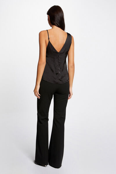 Blusa de satén asimétrica negro mujer