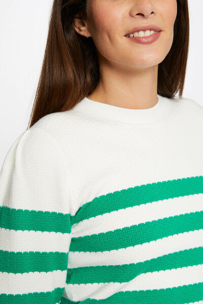 Jersey manga larga con rayas verde mujer