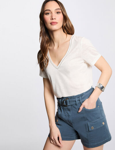 Short cargo con cinturón azul petróleo mujer