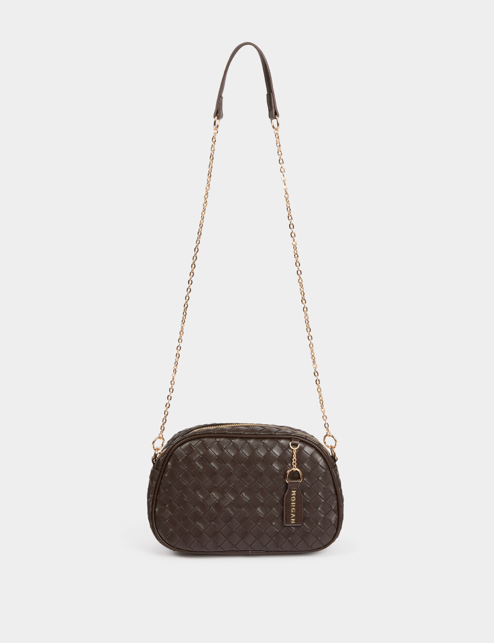 Bolso trenzado marr&oacute;n oscuro mujer
