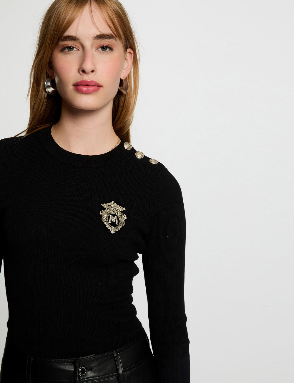 Jersey cuello redondo negro mujer