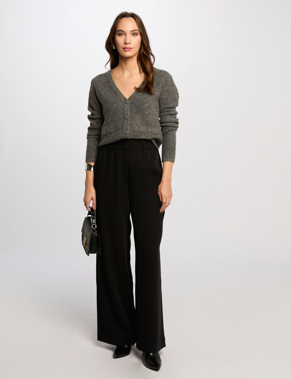 Pantal&oacute;n ancho de tiro alto negro mujer
