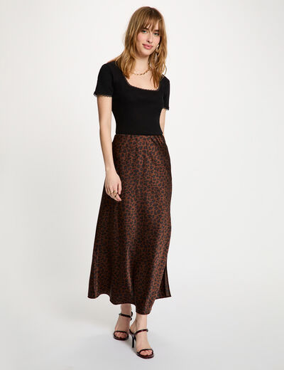Falda larga satinada multicolor mujer
