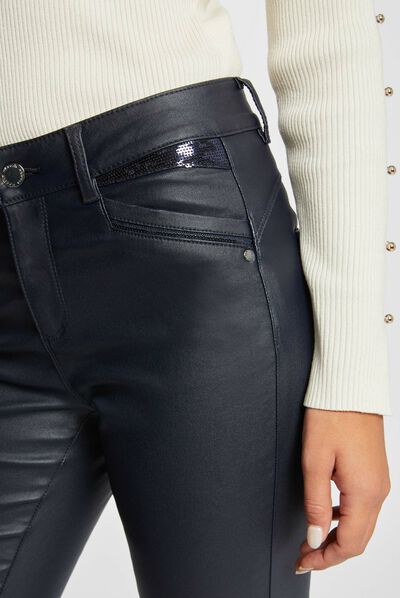 Pantalón skinny efecto mojado marino mujer