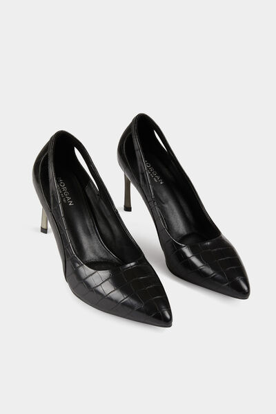 Zapatos efecto cocodrilo con aberturas negro mujer