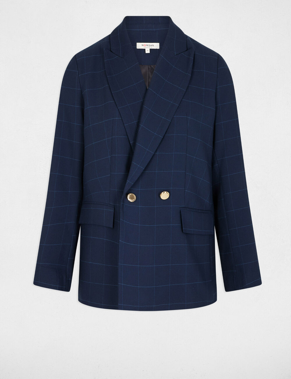 Blazer recto de cuadros azul marino mujer
