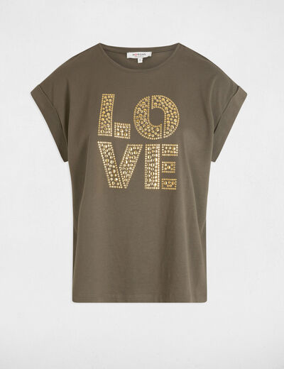 Camiseta con mensaje verde caqui mujer