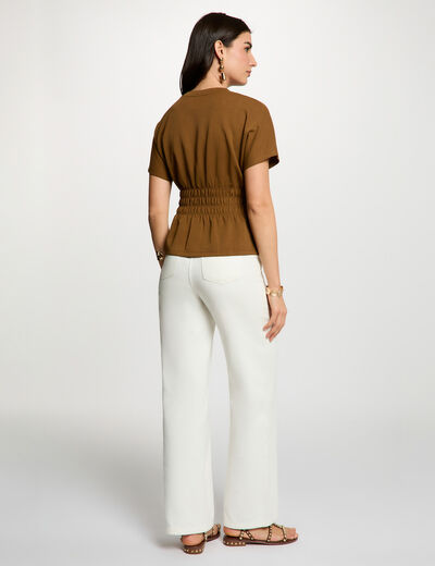 Camiseta recta con cuello redondo c&aacute;mel mujer