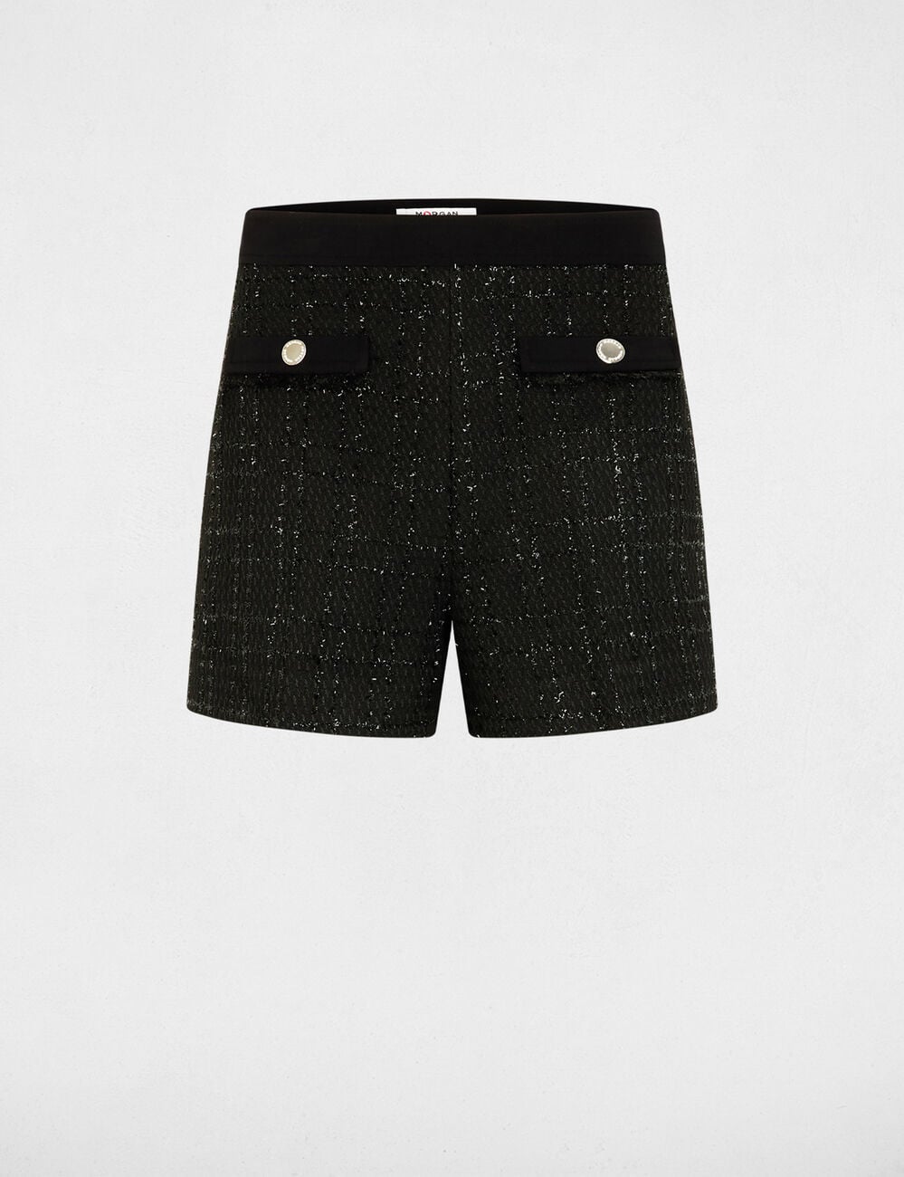 Pantal&oacute;n corto slim de tweed negro mujer
