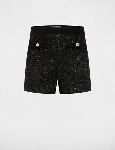 Short ajustado de tweed negro mujer