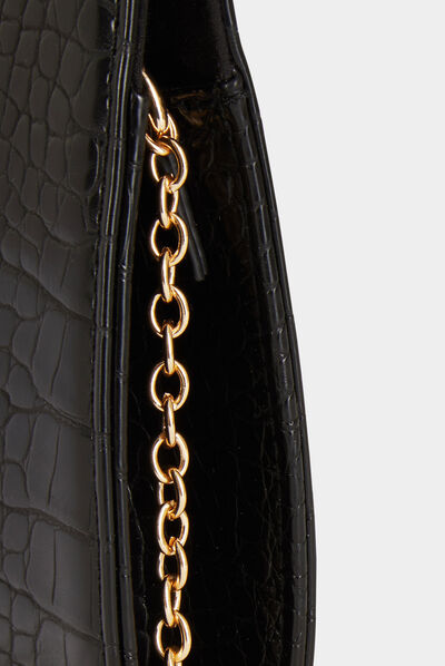 Bolso cartera de mano efecto cocodrilo negro mujer