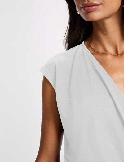 Top sin mangas cuello v blanco mujer