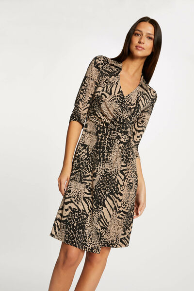 Vestido recto drapeado estampado animal multico mujer