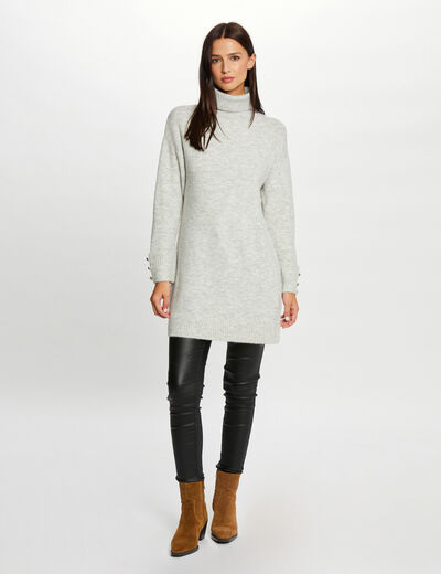 Vestido de punto recto cuello de tortuga gris moyen mujer