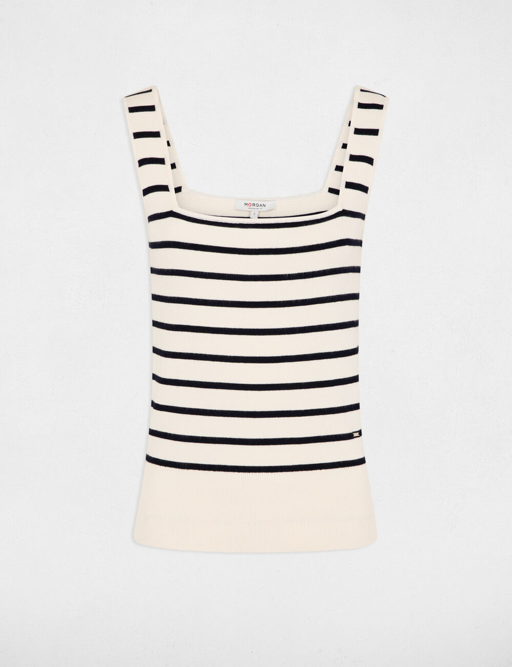 Jersey cuello cuadrado y rayas crudo mujer