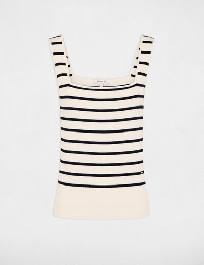 Jersey cuello cuadrado y rayas crudo mujer