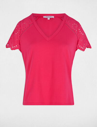 Camiseta manga corta rosado fucsia mujer