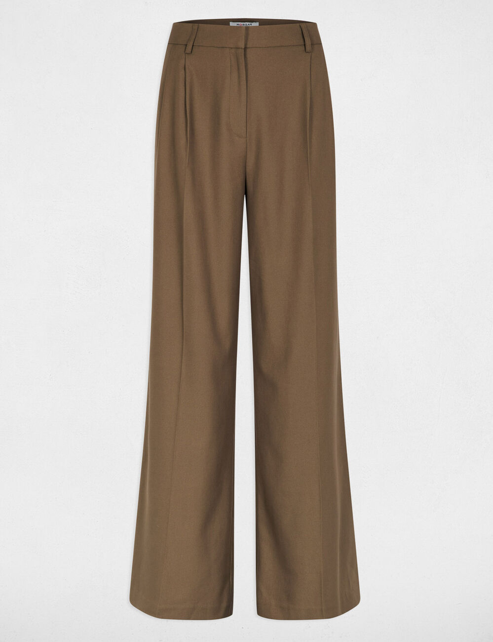 Pantal&oacute;n ancho con pliegues verde caqui mujer