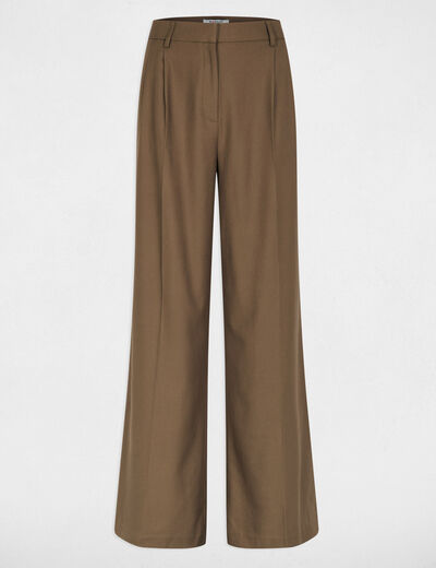 Pantal&oacute;n ancho con pliegues verde caqui mujer