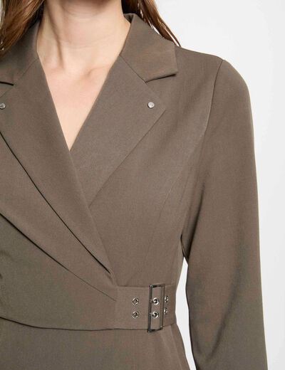 Vestido corto ajustado hebilla verde caqui mujer