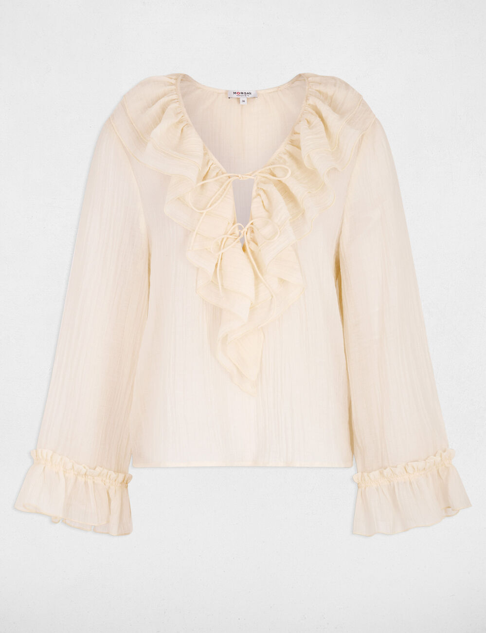 Blusa plisada con cuello en v marfil mujer