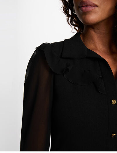 Vestido corto con cuello de solapa negro mujer
