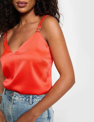 Top sat&eacute;n con tirantes rojo vivo mujer