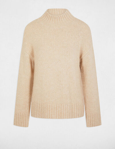 Jersey cuello alto beige mujer