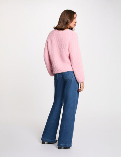 Jersey grueso con cuello redondo rosa mujer