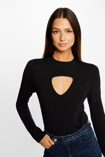 Jersey manga larga con abertura negro mujer