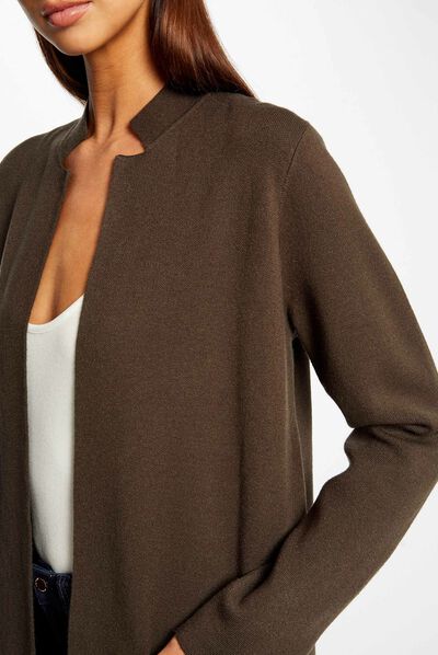 Cárdigan largo recto con cuello abierto verde oscuro mujer