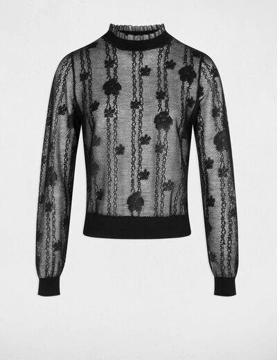 Jersey cuello alto encaje negro mujer