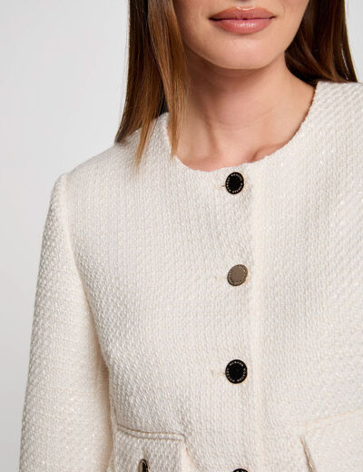 Chaqueta tweed entallada marfil mujer
