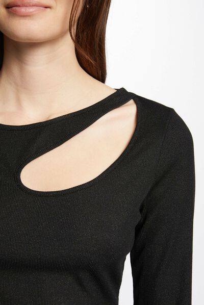 Camiseta manga 3/4 abertura negro mujer
