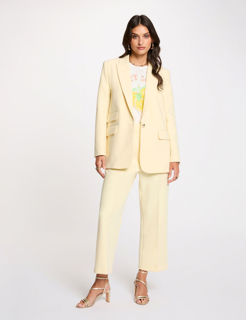 Pantal&oacute;n recto de tiro alto amarillo pastel mujer