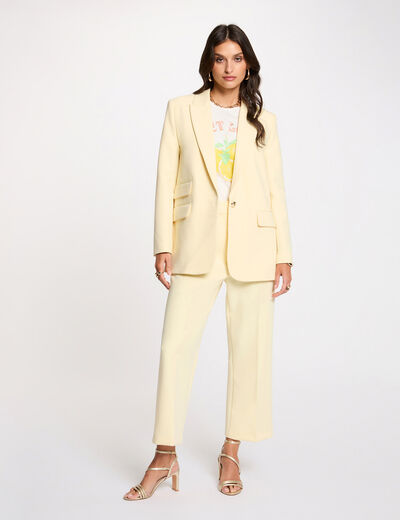 Pantal&oacute;n recto de tiro alto amarillo pastel mujer