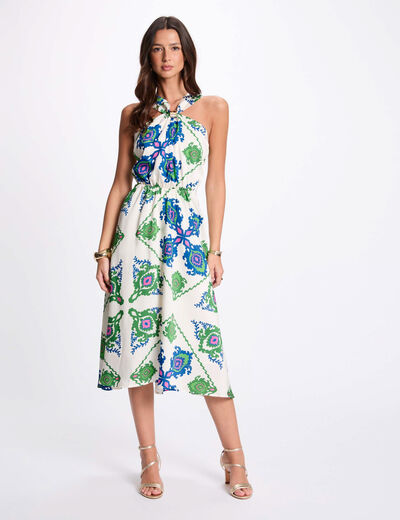 Vestido midi evasé estampado multicolor mujer