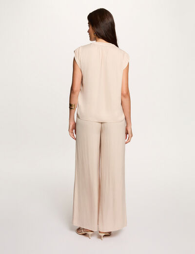 Pantal&oacute;n ancho fluido beis claro mujer